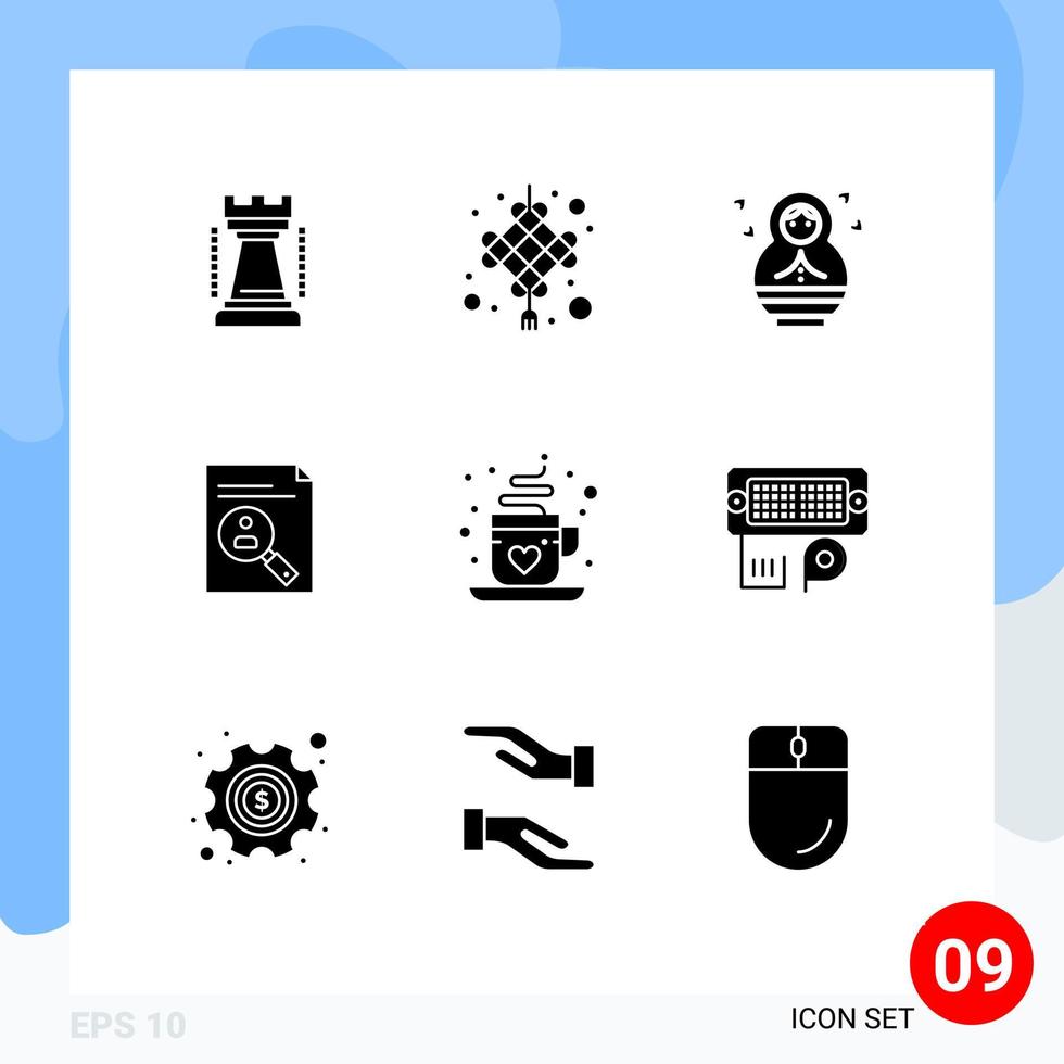 9 Thematic Vector Solid Glyphs and Editable Symbols of coffee resume baby cv clipboard Editable Vector Design Elements