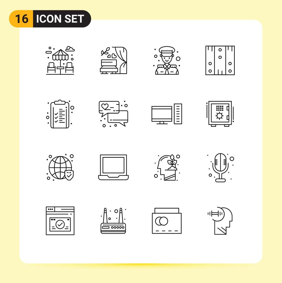 Outline Pack of 16 Universal Symbols of checklist wood avatar stock delivery Editable Vector Design Elements