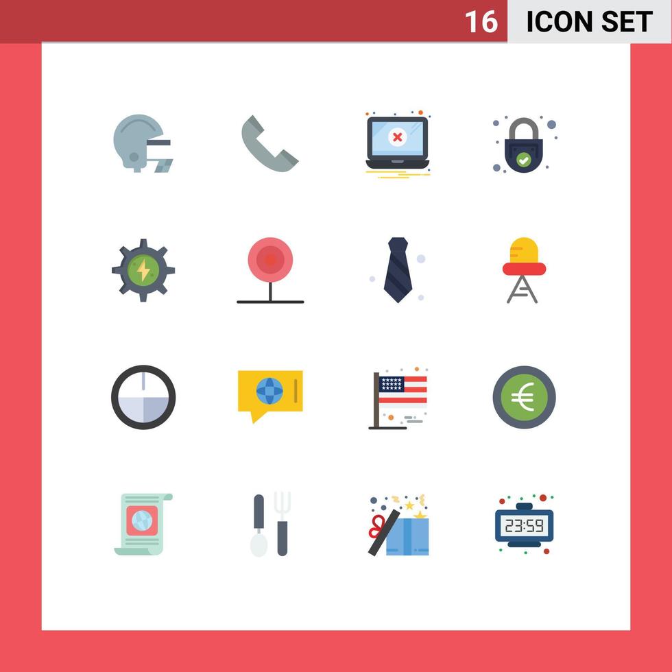 Universal Icon Symbols Group of 16 Modern Flat Colors of energy security notification secure padlock Editable Pack of Creative Vector Design Elements