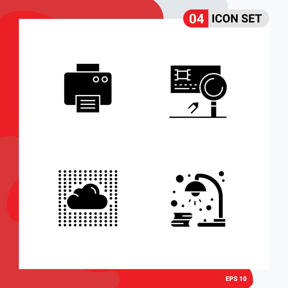 User Interface Pack of 4 Basic Solid Glyphs of printer cloud machine card sky Editable Vector Design Elements