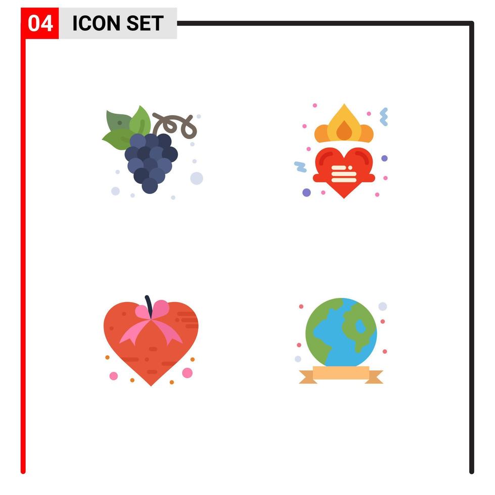 Group of 4 Modern Flat Icons Set for diet love organic love valentine Editable Vector Design Elements