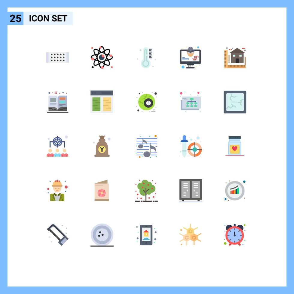 Editable Vector Line Pack of 25 Simple Flat Colors of blueprint virus hot monitor computer Editable Vector Design Elements
