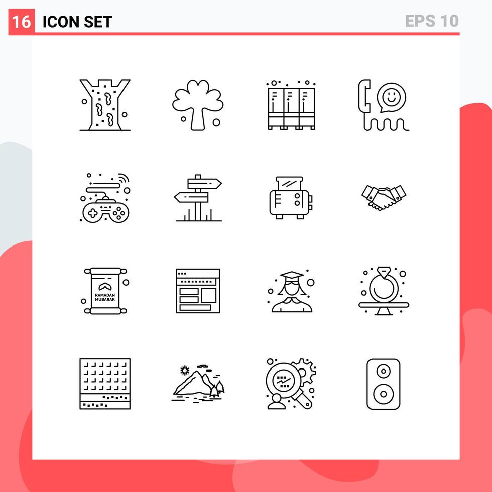 Pack of 16 Modern Outlines Signs and Symbols for Web Print Media such as phone contact plant communication storage Editable Vector Design Elements