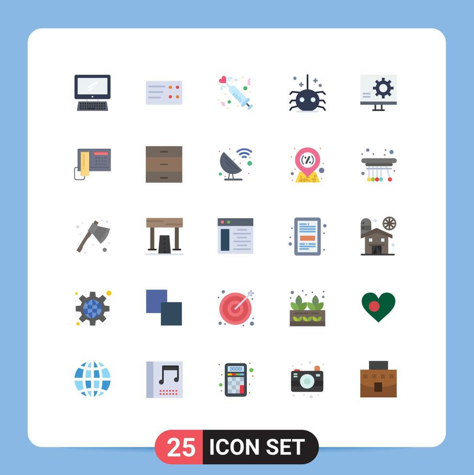 Group of 25 Flat Colors Signs and Symbols for develop spider heart insect bug Editable Vector Design Elements
