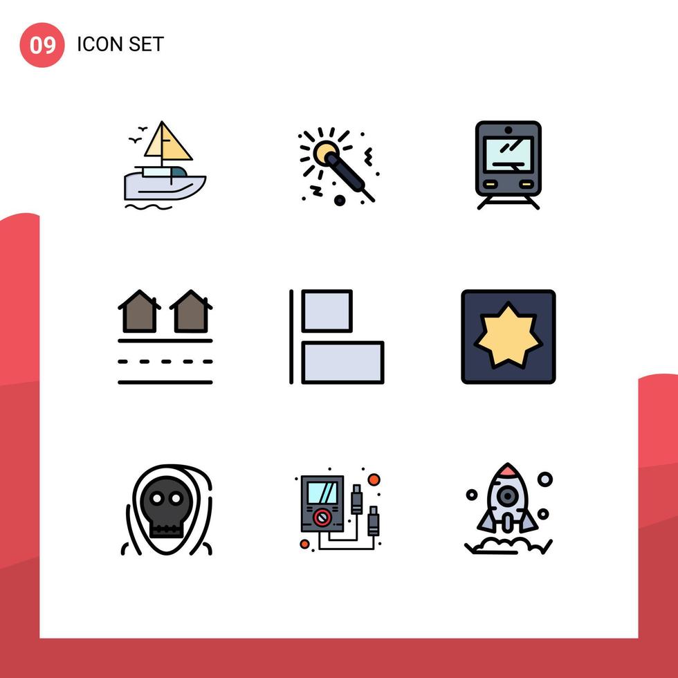 Universal Icon Symbols Group of 9 Modern Filledline Flat Colors of align real train housing estate Editable Vector Design Elements