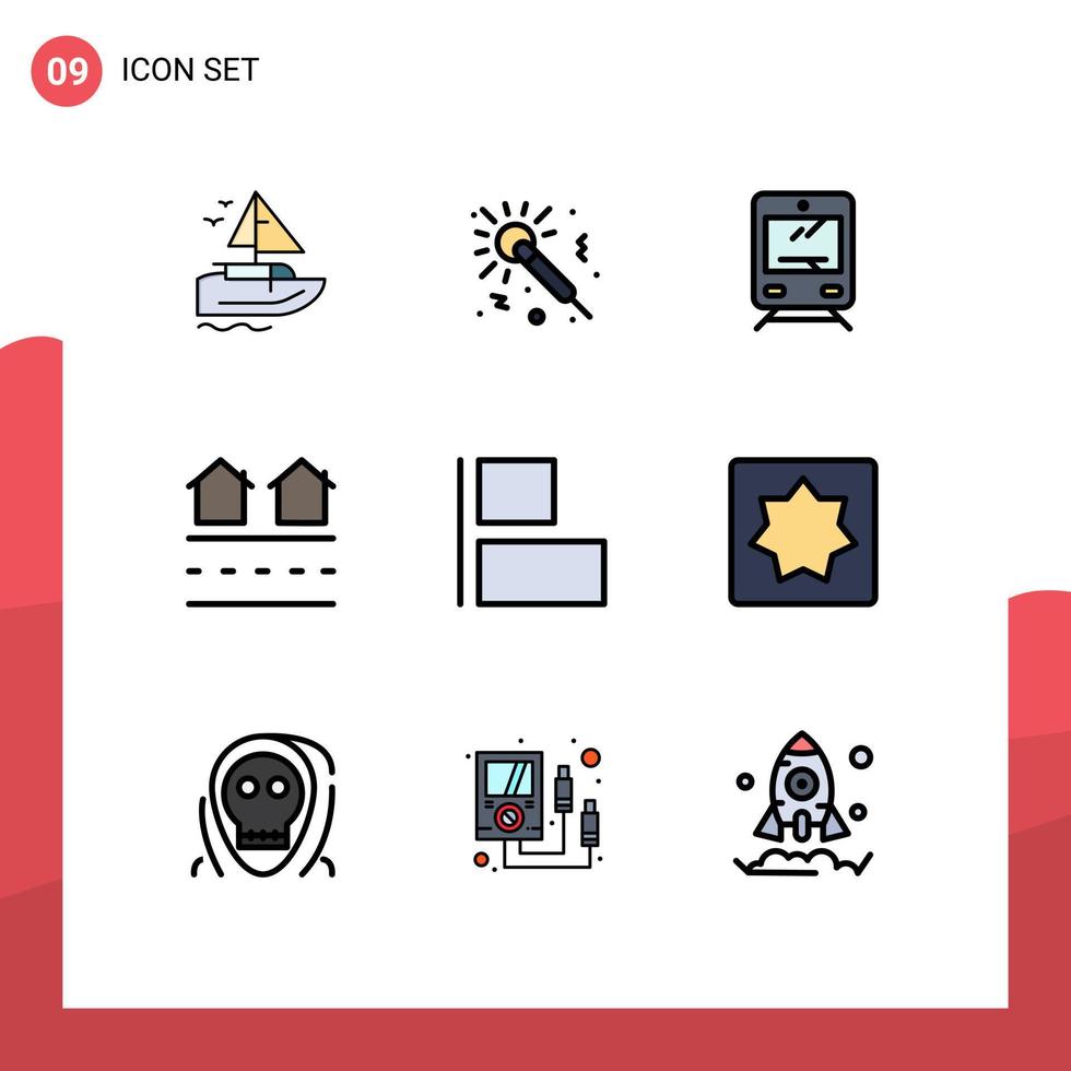 Universal Icon Symbols Group of 9 Modern Filledline Flat Colors of align real train housing estate Editable Vector Design Elements