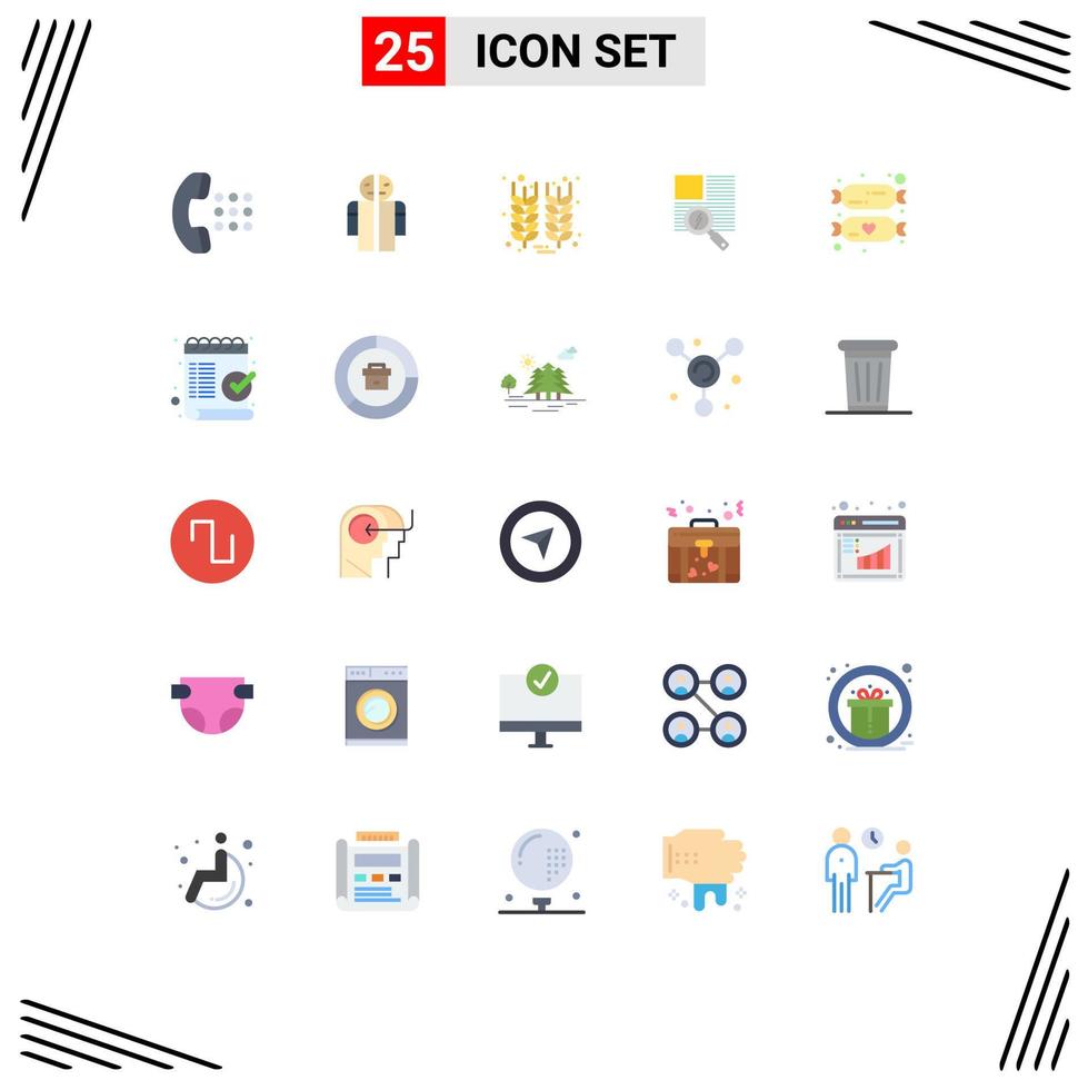25 Thematic Vector Flat Colors and Editable Symbols of candy reading bottle zoom line Editable Vector Design Elements