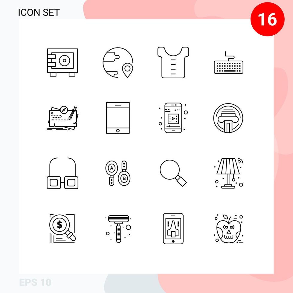 16 User Interface Outline Pack of modern Signs and Symbols of map education shipping hardware key Editable Vector Design Elements