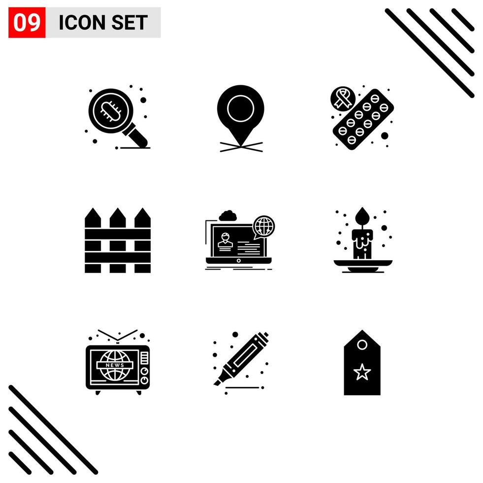 Group of 9 Solid Glyphs Signs and Symbols for forum protection tablet interior fence Editable Vector Design Elements