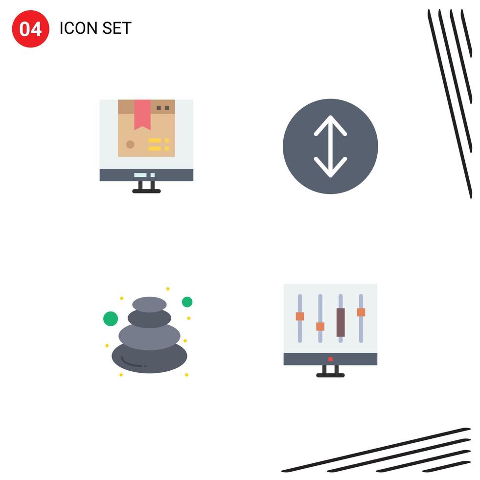Modern Set of 4 Flat Icons Pictograph of box relax shopping expand stone Editable Vector Design Elements