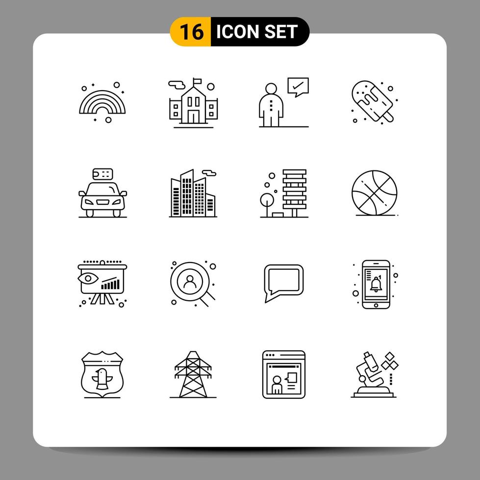 16 Creative Icons Modern Signs and Symbols of car popsicle communication food candy Editable Vector Design Elements