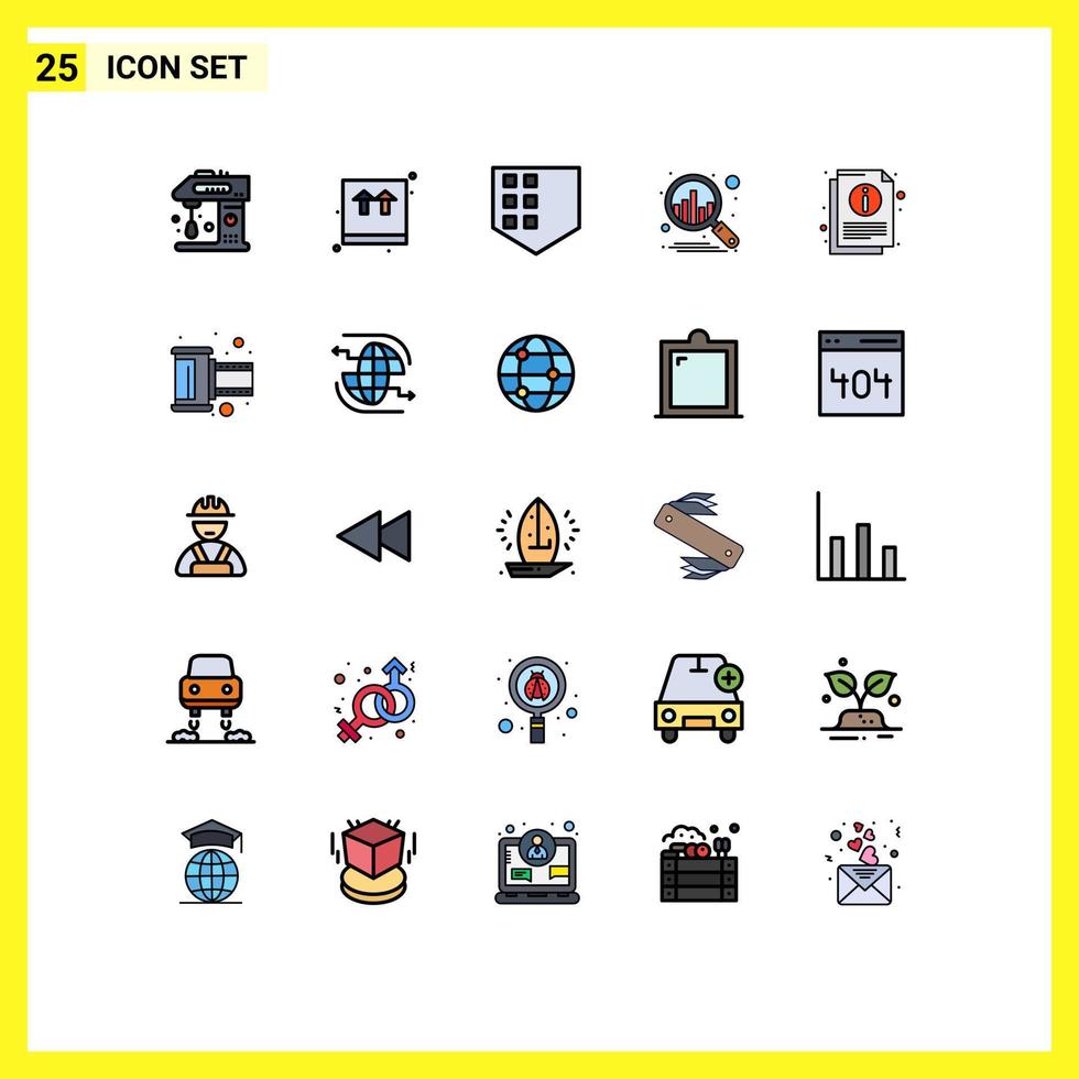 25 Thematic Vector Filled line Flat Colors and Editable Symbols of sheet info shopping analysis business Editable Vector Design Elements