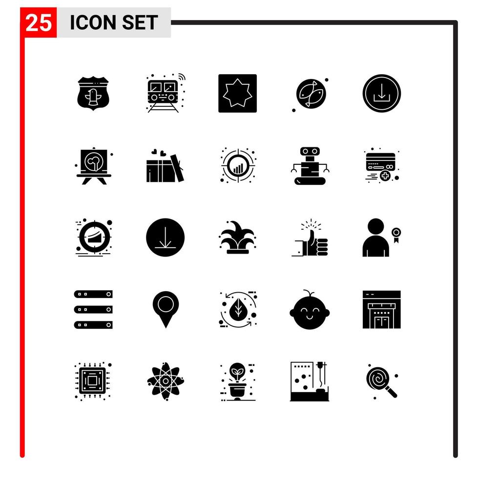 25 Universal Solid Glyphs Set for Web and Mobile Applications basic meet transport fish puzzle Editable Vector Design Elements