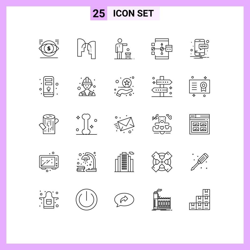 25 Thematic Vector Lines and Editable Symbols of development coding transfer app recycling Editable Vector Design Elements