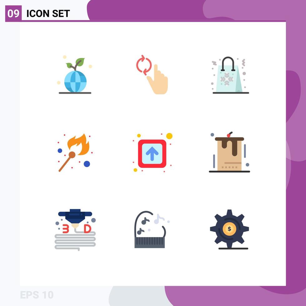 Set of 9 Modern UI Icons Symbols Signs for stick flame gesture fire shopping Editable Vector Design Elements