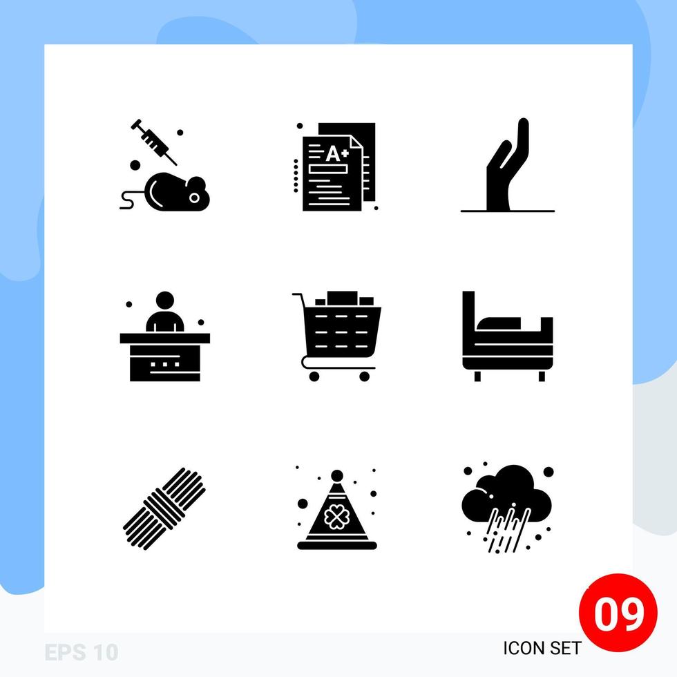 Editable Vector Line Pack of 9 Simple Solid Glyphs of checkout study alms student desk Editable Vector Design Elements