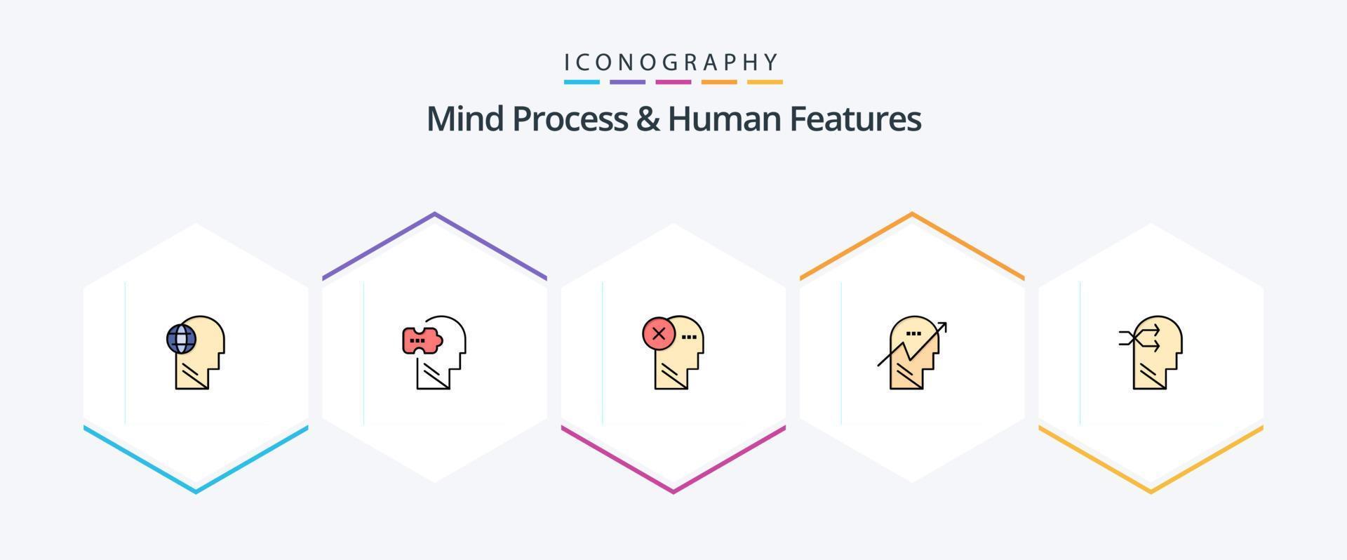 Mind Process And Human Features 25 FilledLine icon pack including chart. thinking. solving. mind. human vector