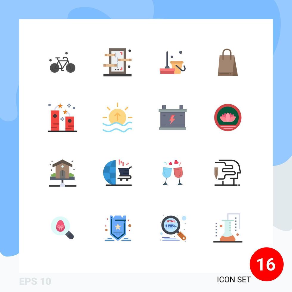 Set of 16 Modern UI Icons Symbols Signs for firework celebration broom canada bag Editable Pack of Creative Vector Design Elements