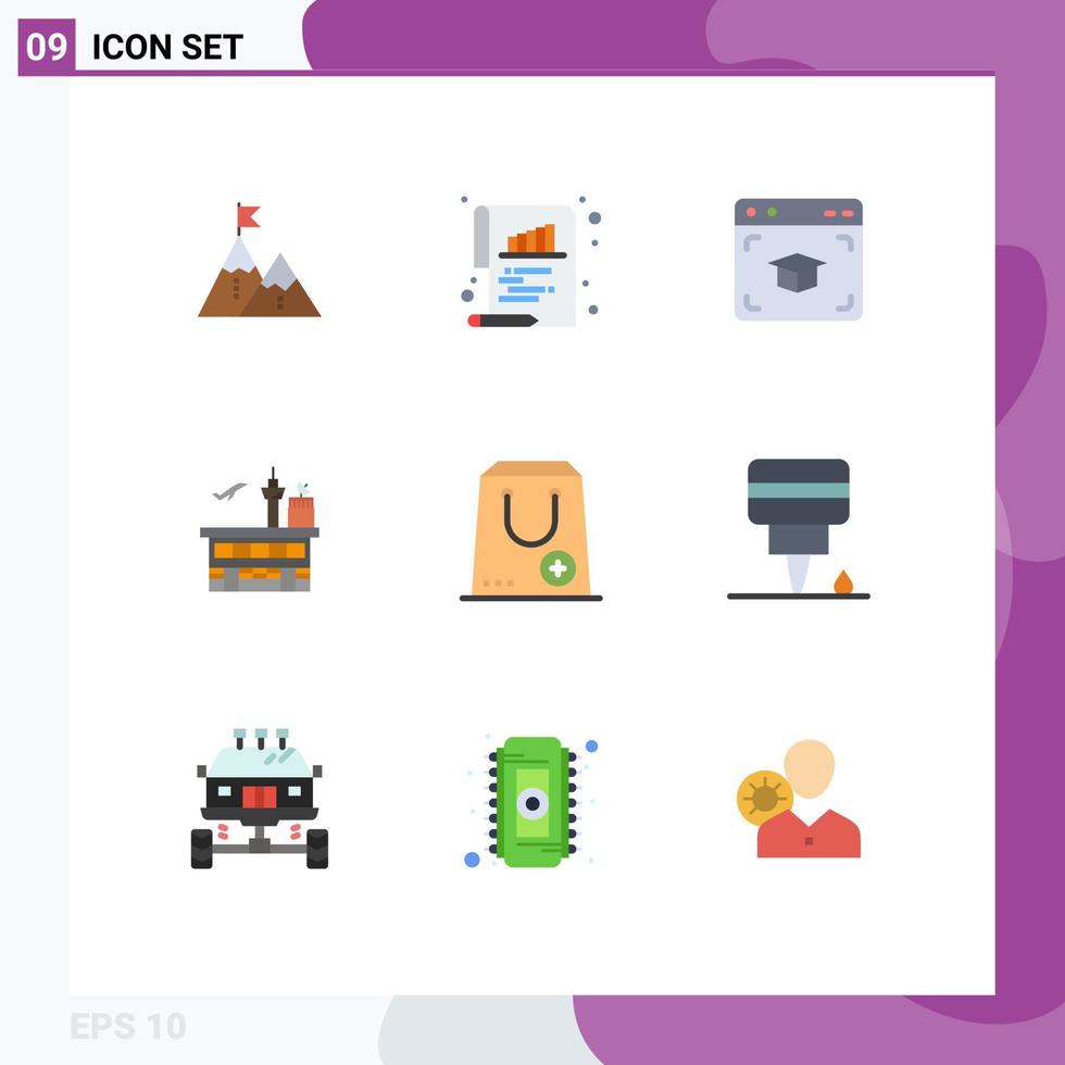 Universal Icon Symbols Group of 9 Modern Flat Colors of shipping airport chart graduation cap Editable Vector Design Elements