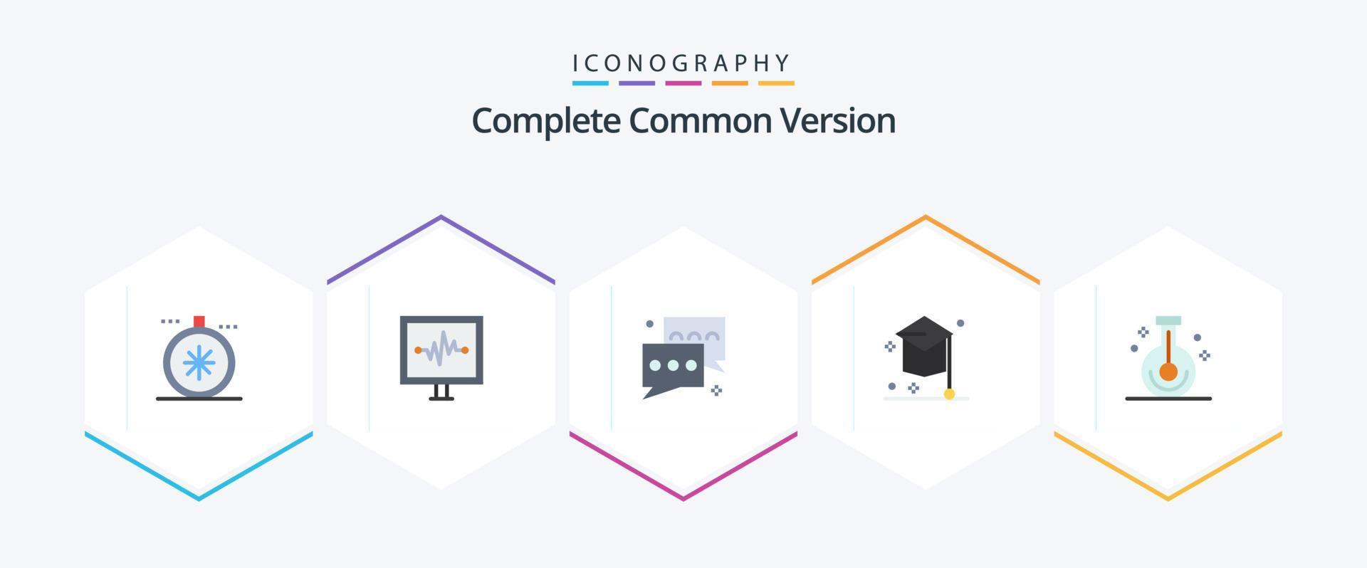 Complete Common Version 25 Flat icon pack including university. education. bubble. degree. talk vector