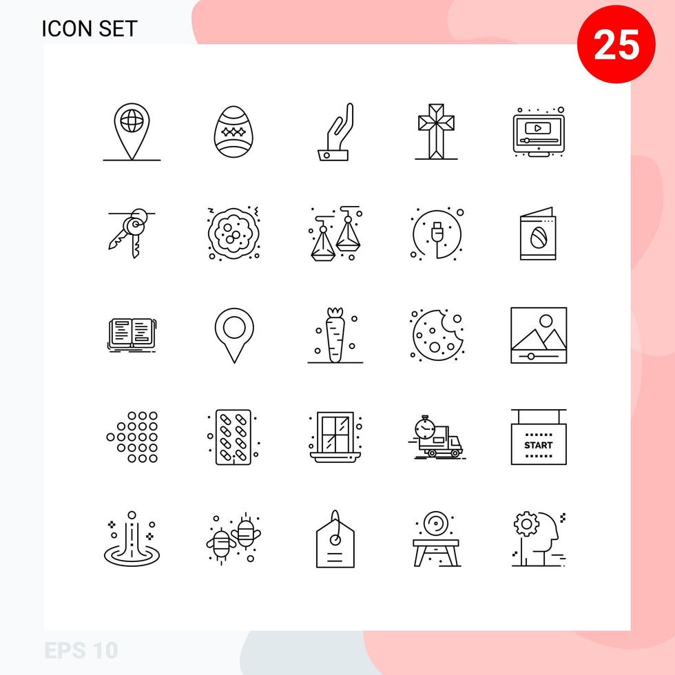 Universal Icon Symbols Group of 25 Modern Lines of youtube play hand computer cross Editable Vector Design Elements