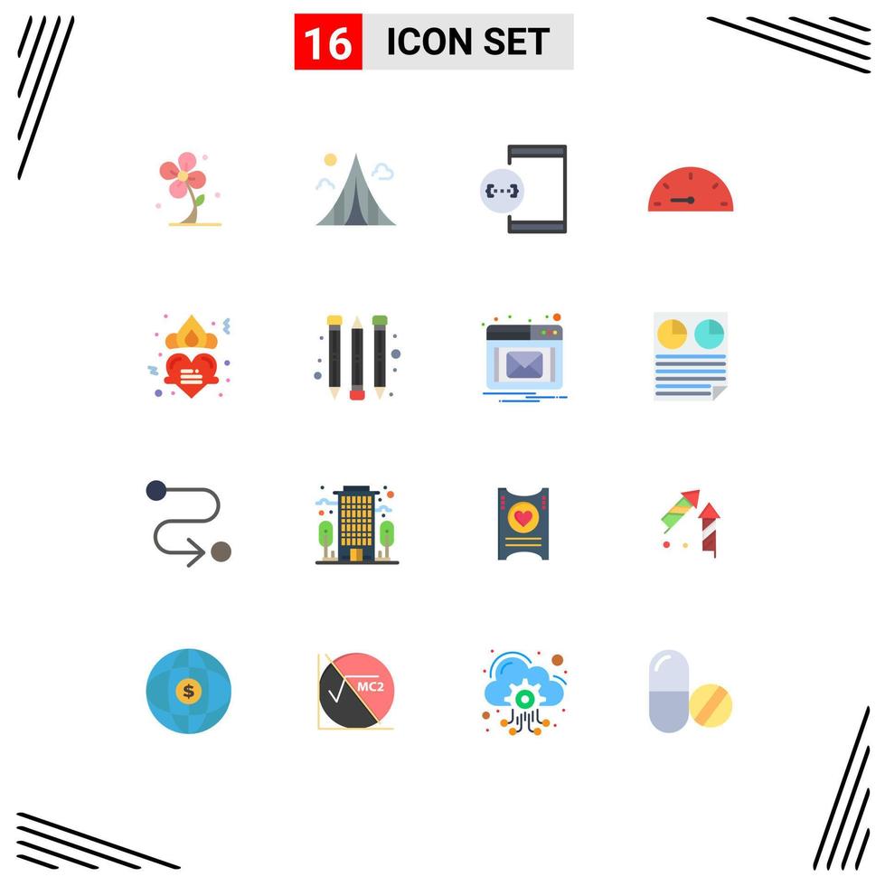 Group of 16 Flat Colors Signs and Symbols for performance dash landmark device develop Editable Pack of Creative Vector Design Elements