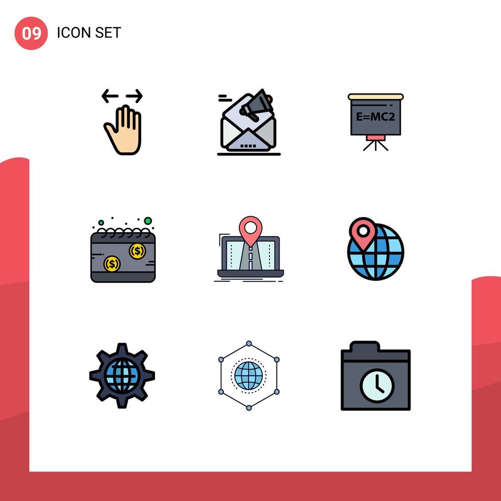 Set of 9 Modern UI Icons Symbols Signs for schedule money marketing calendar board Editable Vector Design Elements