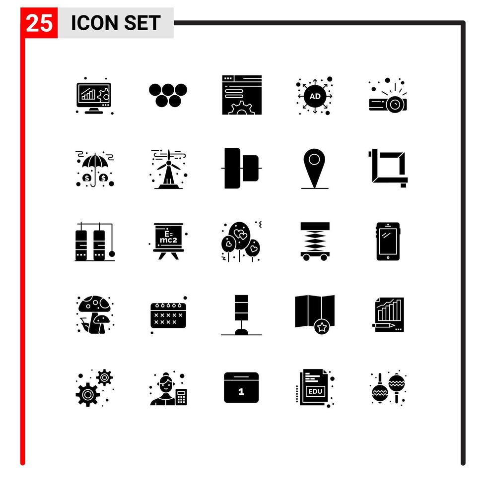 Solid Glyph Pack of 25 Universal Symbols of projector device data strategy ad Editable Vector Design Elements