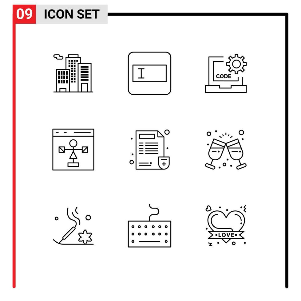 Pack of 9 Modern Outlines Signs and Symbols for Web Print Media such as hospital programming develop flowchart develop Editable Vector Design Elements