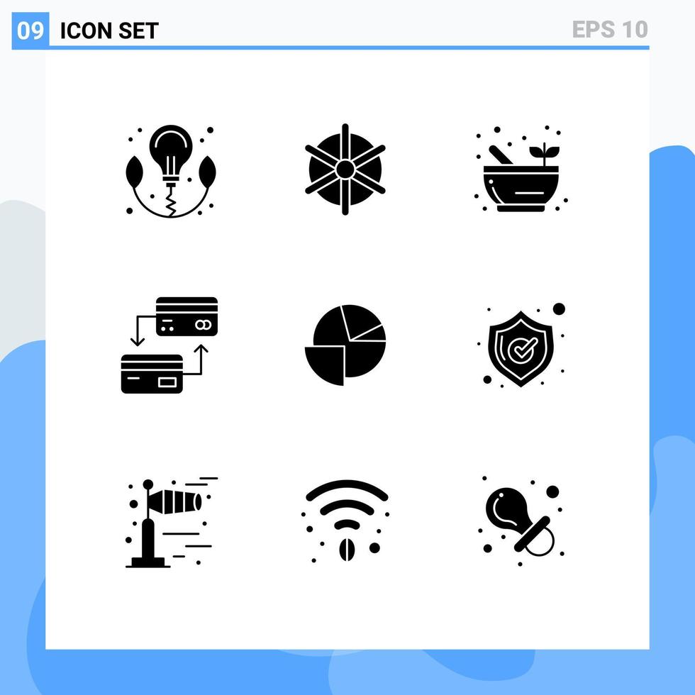 9 Universal Solid Glyph Signs Symbols of graph chart science analytics cashless Editable Vector Design Elements