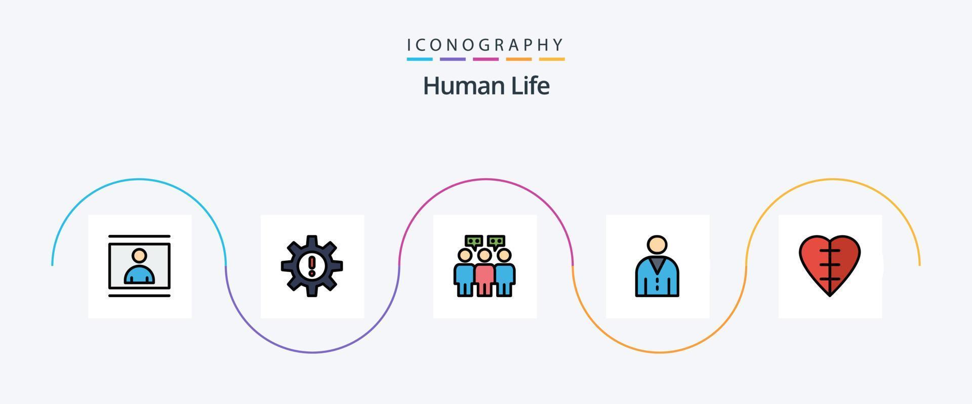 paquete de iconos de 5 planos llenos de línea humana, incluido el usuario. interfaz. recursos. humano. equipo vector