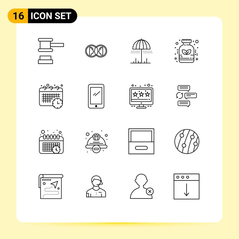 16 User Interface Outline Pack of modern Signs and Symbols of calendar homeopathy man herbal spring Editable Vector Design Elements