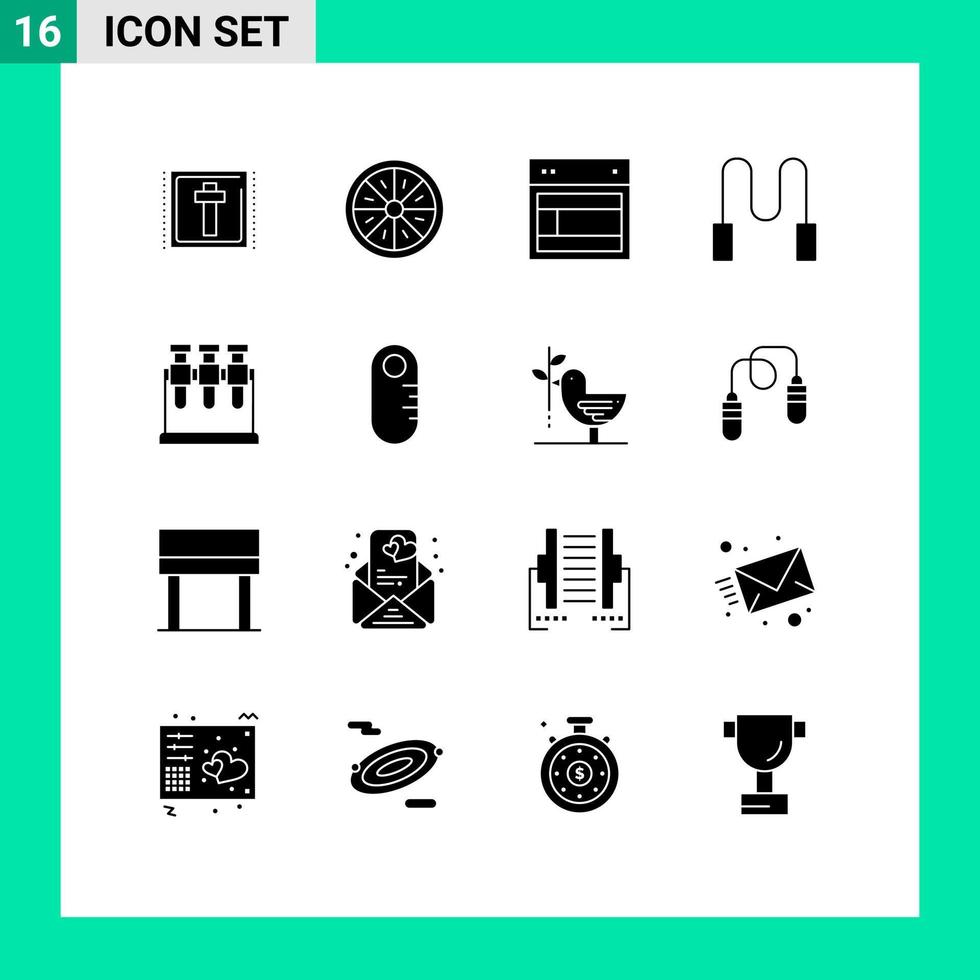 16 Solid Glyph concept for Websites Mobile and Apps chemistry skipping slice rope web Editable Vector Design Elements