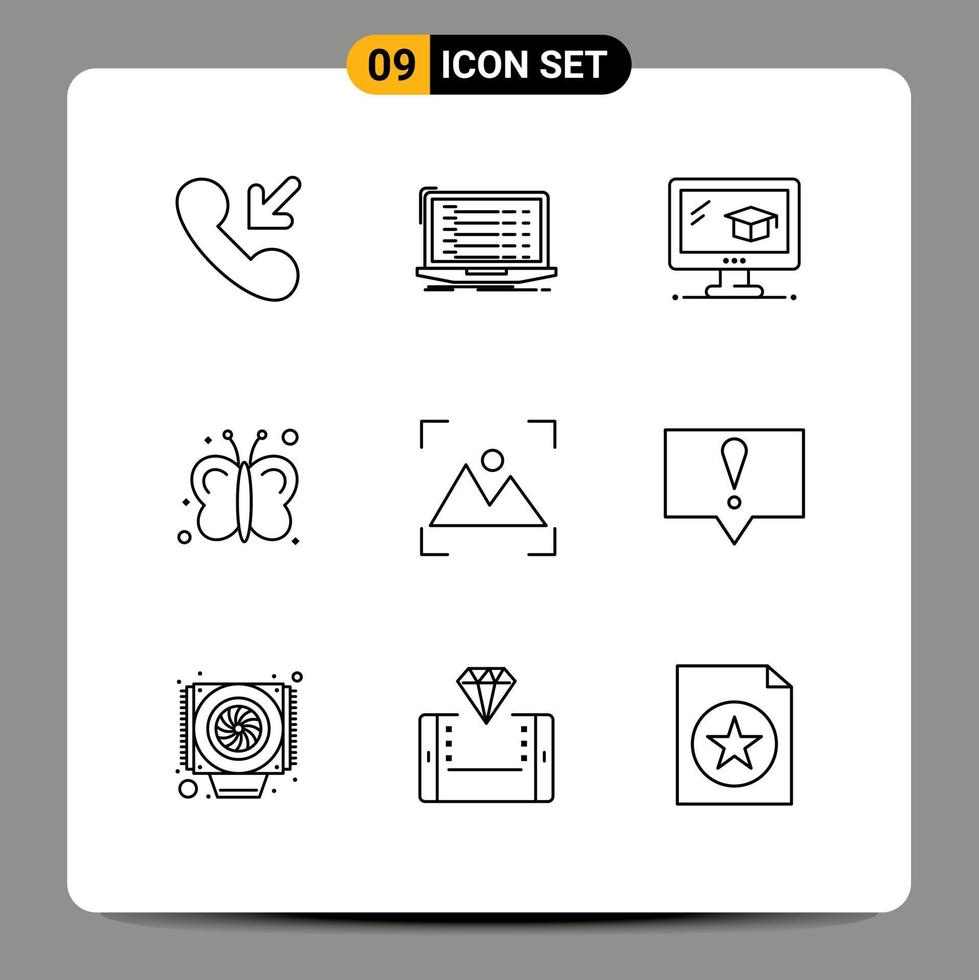 Set of 9 Vector Outlines on Grid for photo crop education farming fly Editable Vector Design Elements