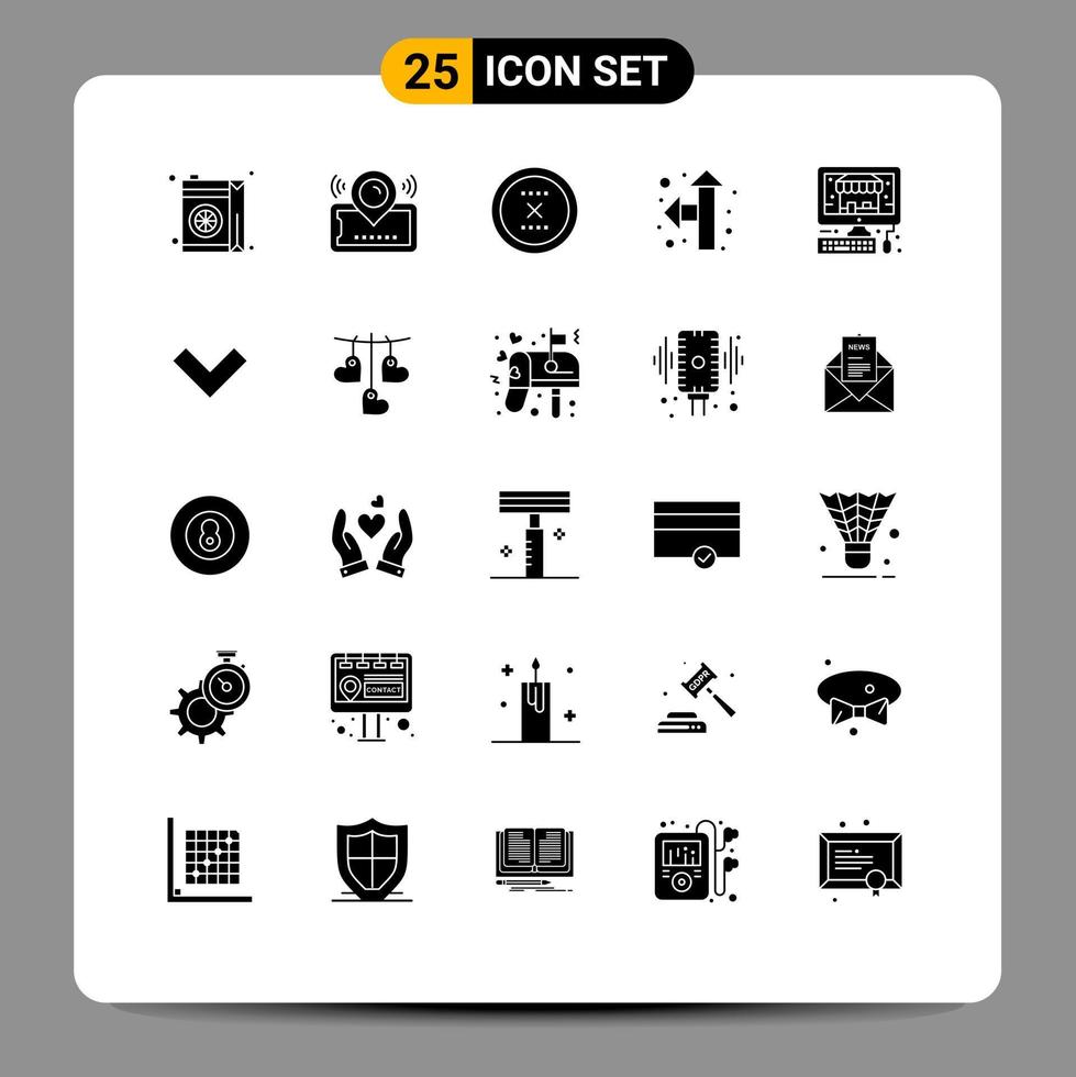 Solid Glyph Pack of 25 Universal Symbols of ecommerce pointer cinema direction delete Editable Vector Design Elements