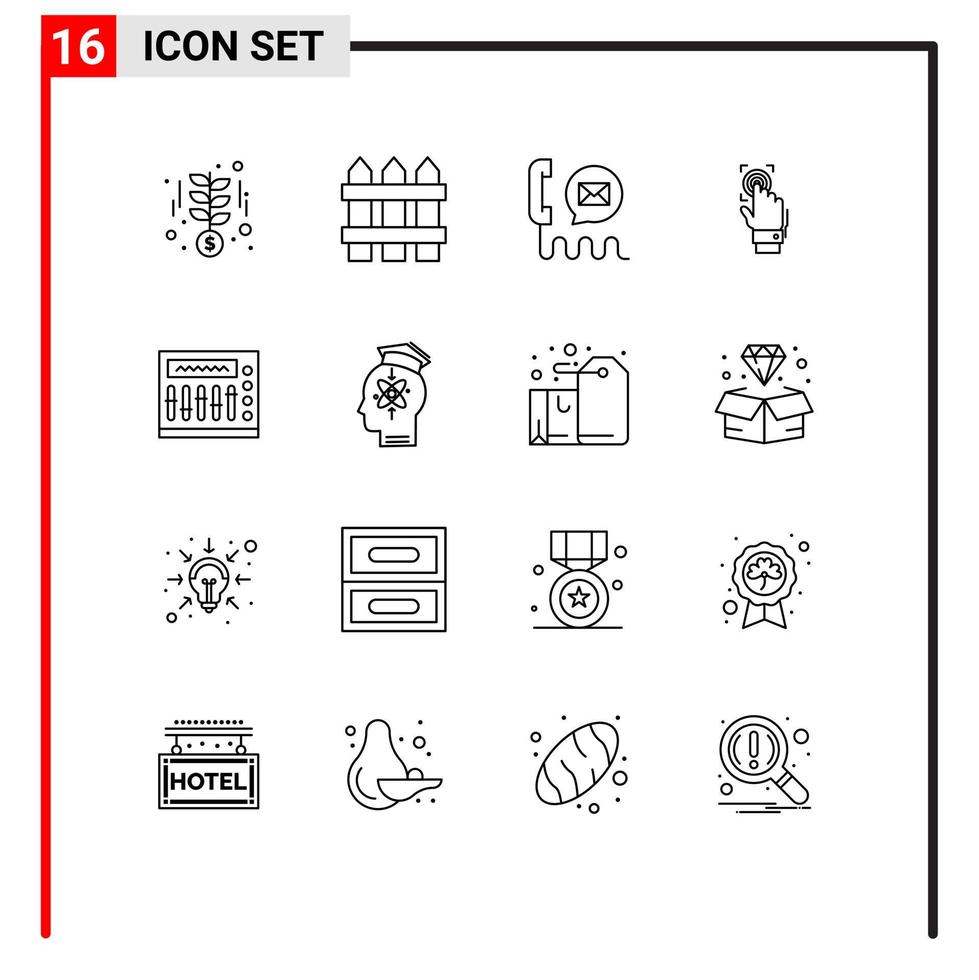Universal Icon Symbols Group of 16 Modern Outlines of scanner recognition communication identity mail Editable Vector Design Elements