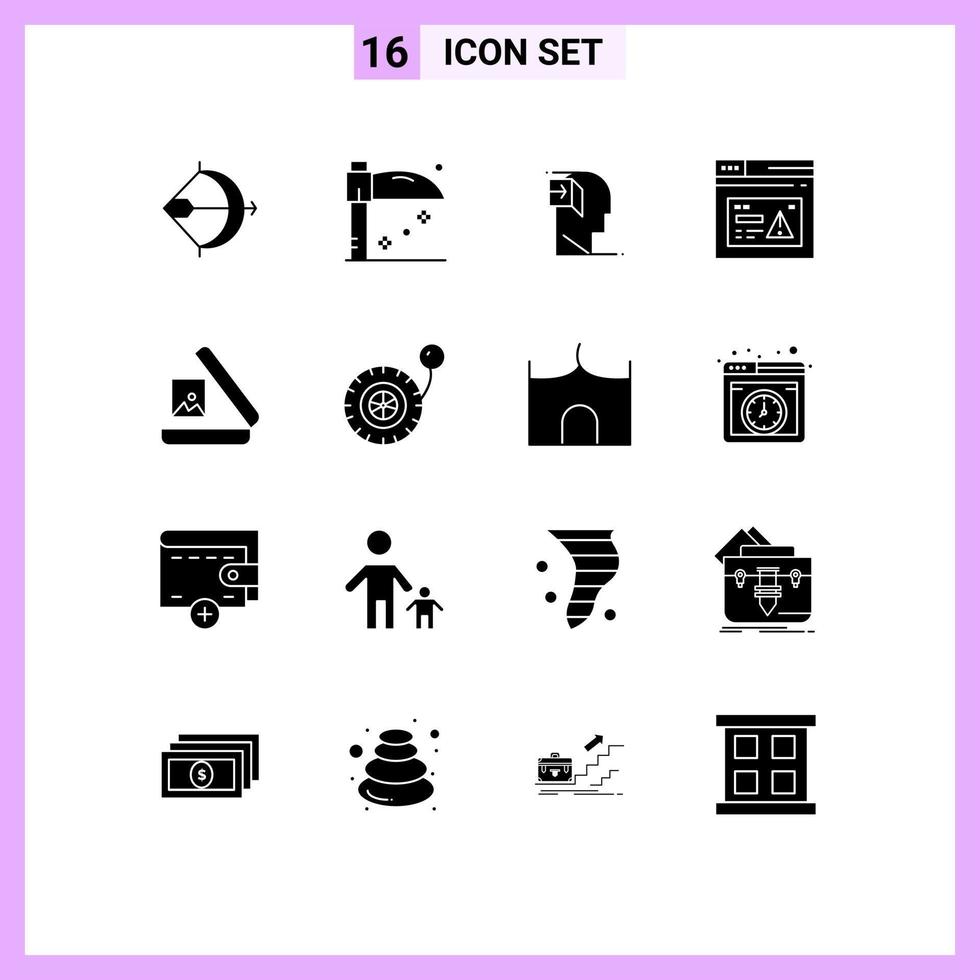 16 Universal Solid Glyph Signs Symbols of alert web door page minded Editable Vector Design Elements