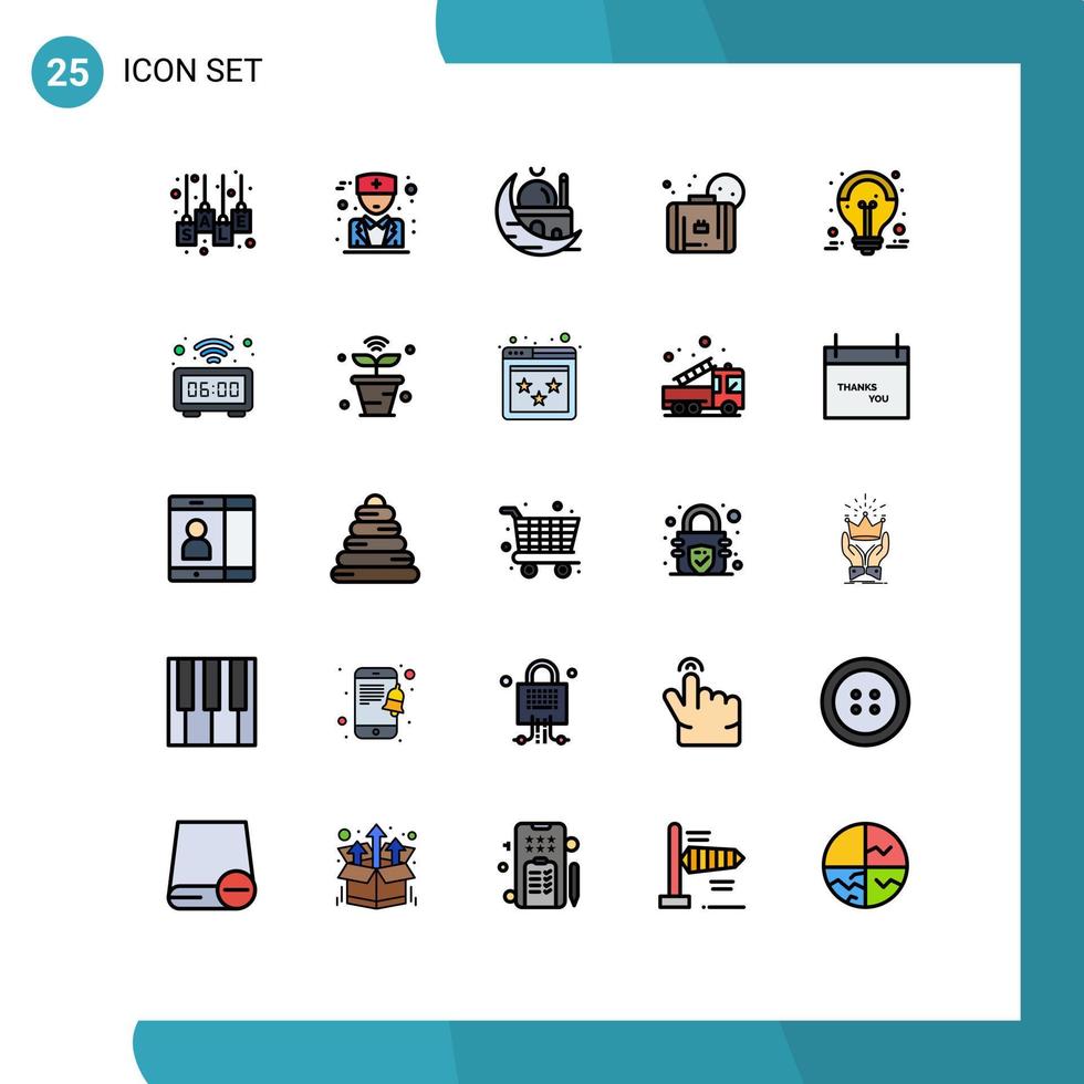 paquete de interfaz de usuario de 25 colores planos básicos de líneas llenas de ideas elementos de diseño de vectores editables musulmanes de verano sol creciente