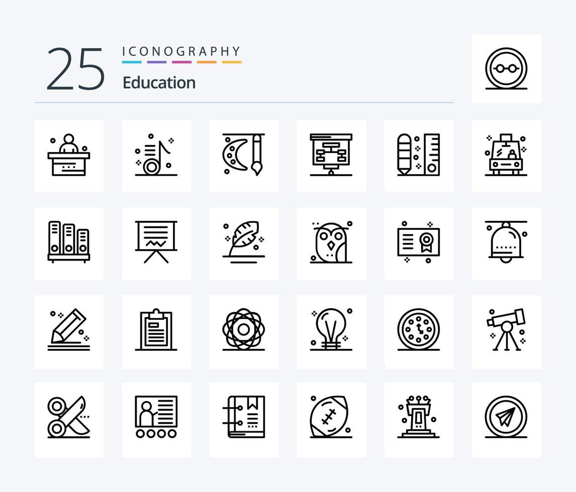 Education 25 Line icon pack including presentation. chart. note. watercolor. painting vector