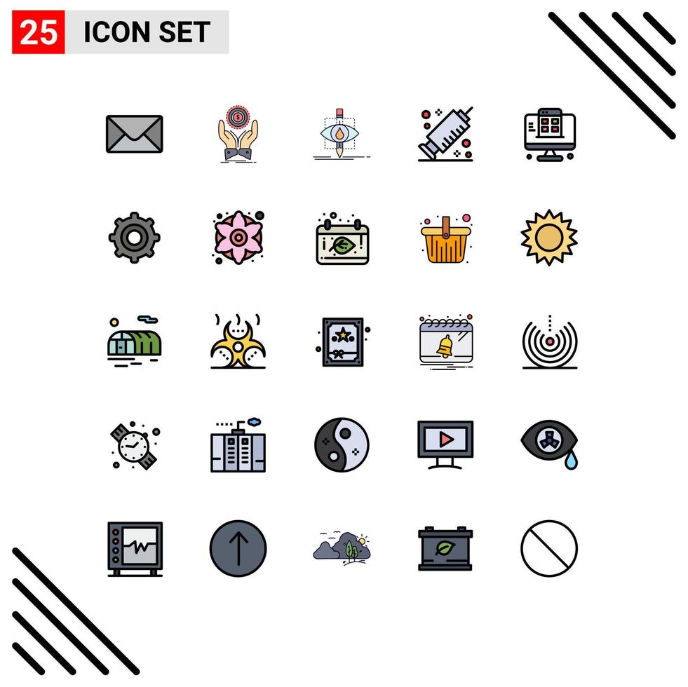 User Interface Pack of 25 Basic Filled line Flat Colors of mobile development monitoring vaccine medicine Editable Vector Design Elements