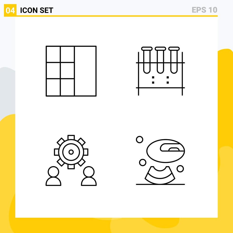 Group of 4 Modern Filledline Flat Colors Set for grid preference erlenmeyer flask test tube user Editable Vector Design Elements