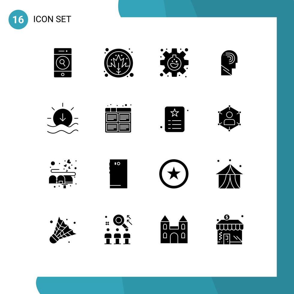 Set of 16 Commercial Solid Glyphs pack for sun mind experiment manipulate access Editable Vector Design Elements