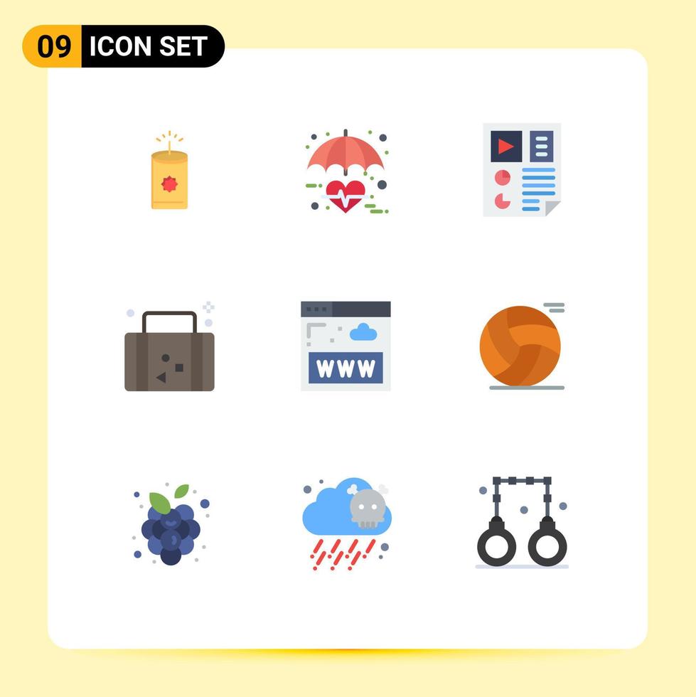 Modern Set of 9 Flat Colors Pictograph of vacation summer data suitcase seo Editable Vector Design Elements
