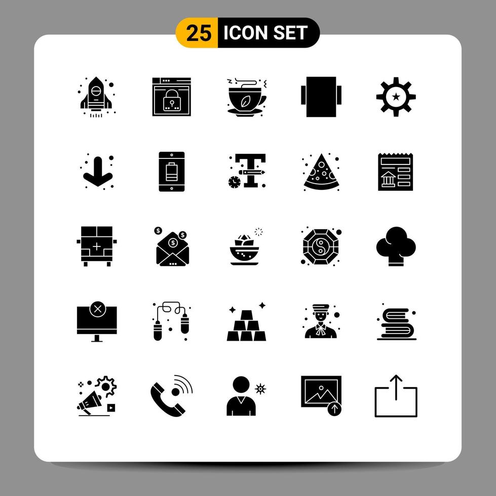 25 Universal Solid Glyphs Set for Web and Mobile Applications management hr lock rotate food Editable Vector Design Elements