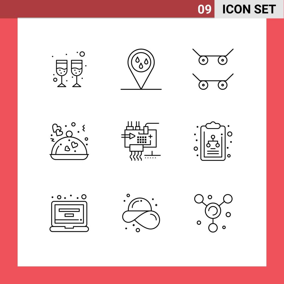 Set of 9 Vector Outlines on Grid for chart engineering food electronics assemble Editable Vector Design Elements