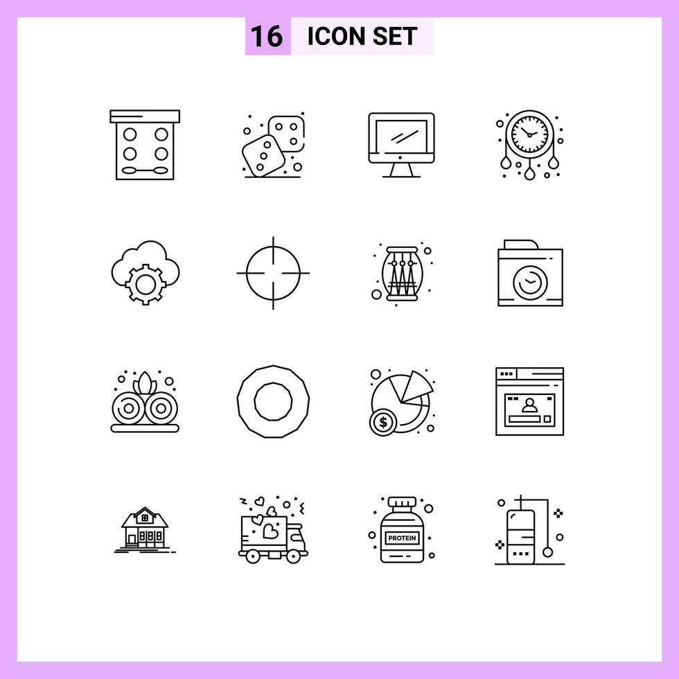 Set of 16 Vector Outlines on Grid for cloud watch computer time pc Editable Vector Design Elements