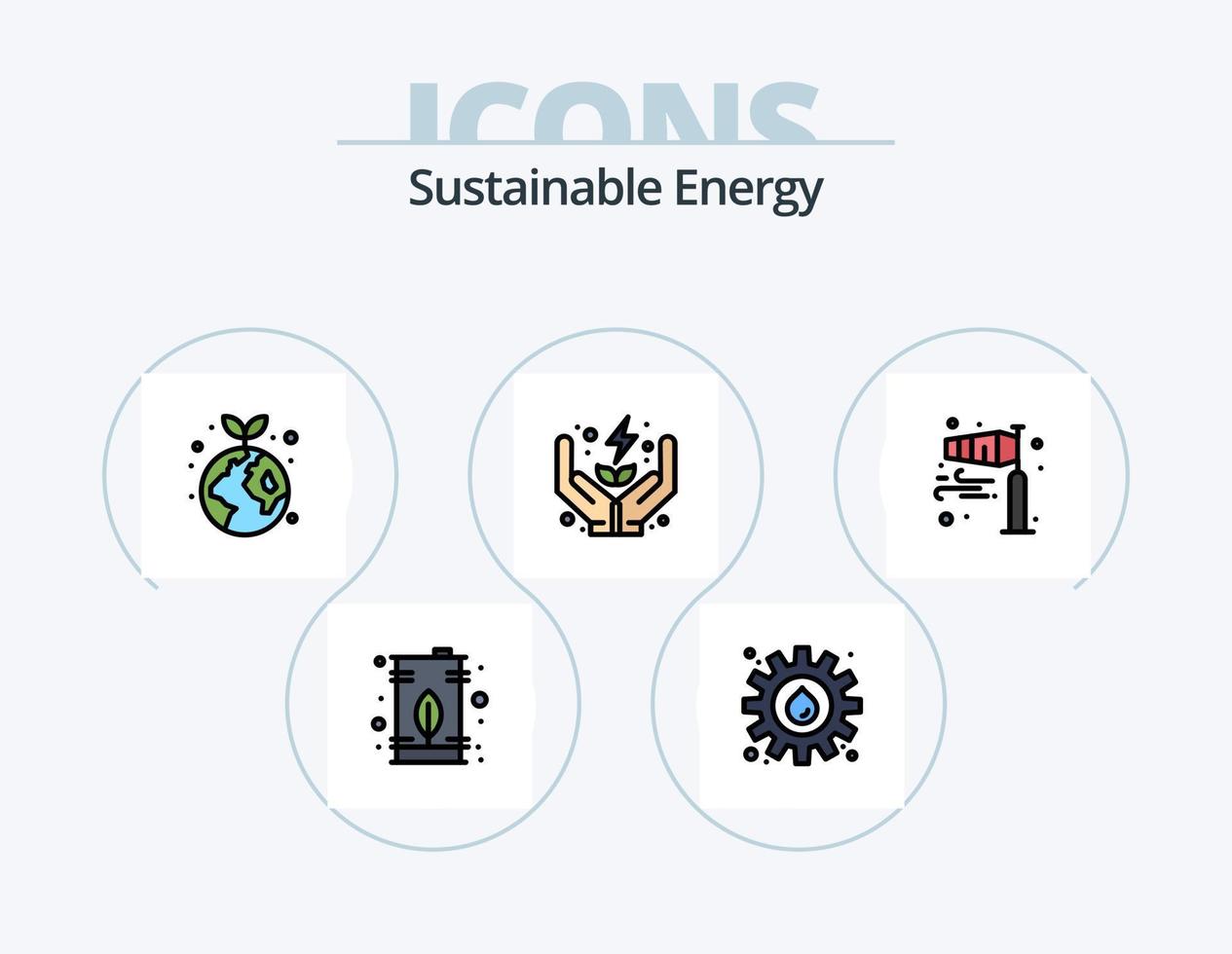 Sustainable Energy Line Filled Icon Pack 5 Icon Design. direction. nature. electricity. invention. bulb vector