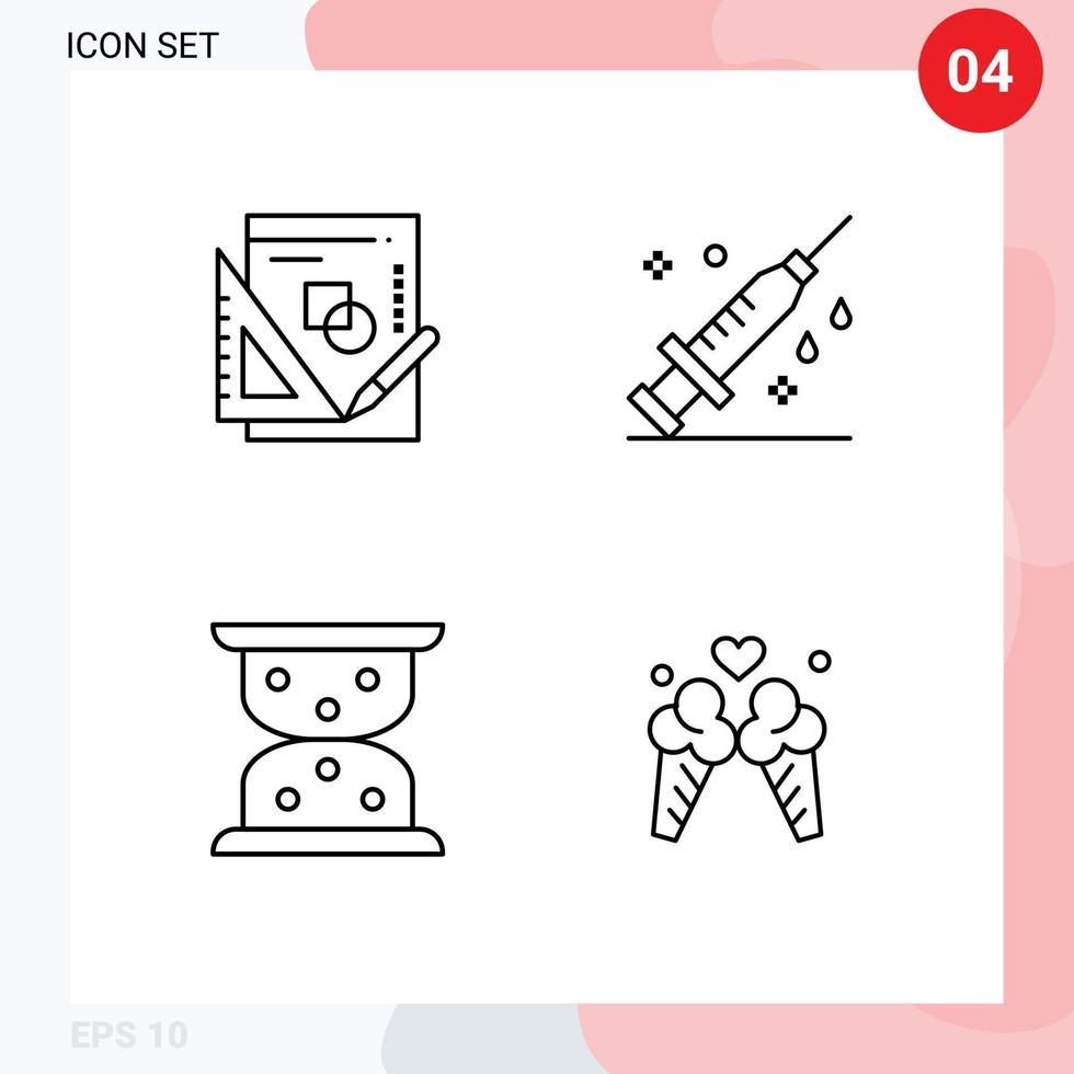 Group of 4 Modern Filledline Flat Colors Set for book loading graph syringe ice cream Editable Vector Design Elements