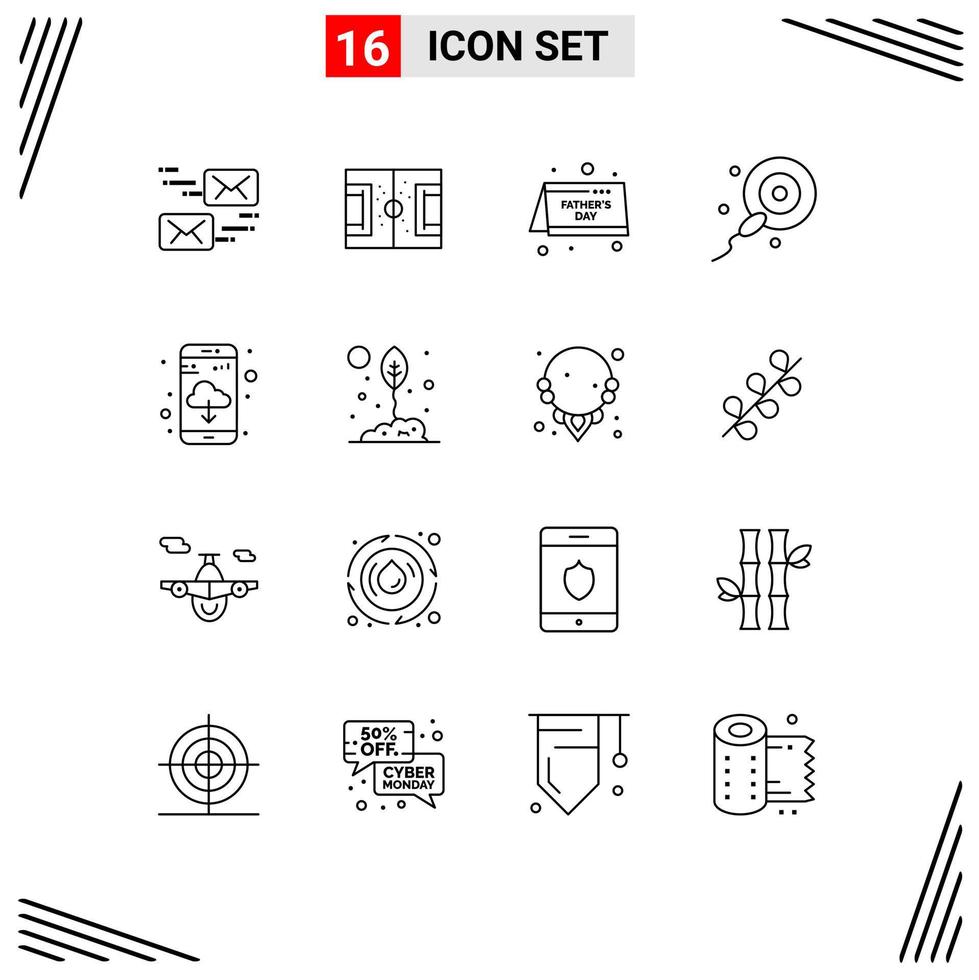 Universal Icon Symbols Group of 16 Modern Outlines of app download bio soccer sperms fathers day Editable Vector Design Elements