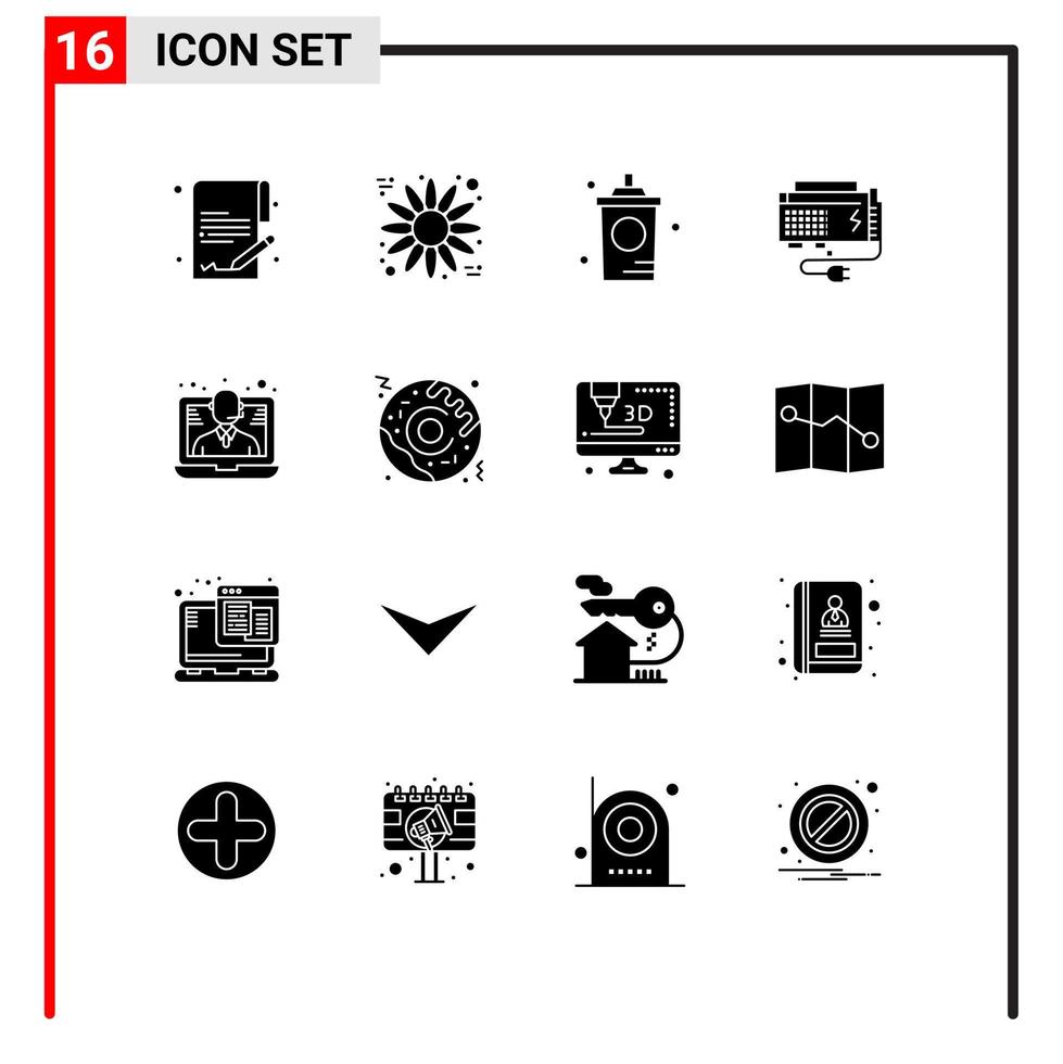 16 Universal Solid Glyph Signs Symbols of help source food power battery Editable Vector Design Elements